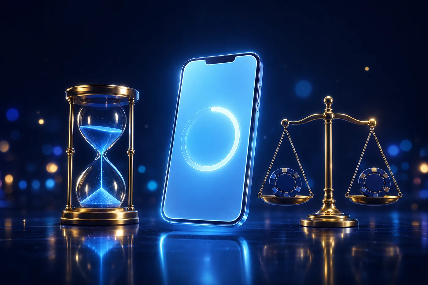 Person relaxing with a phone and a clock, symbolizing balanced and responsible play